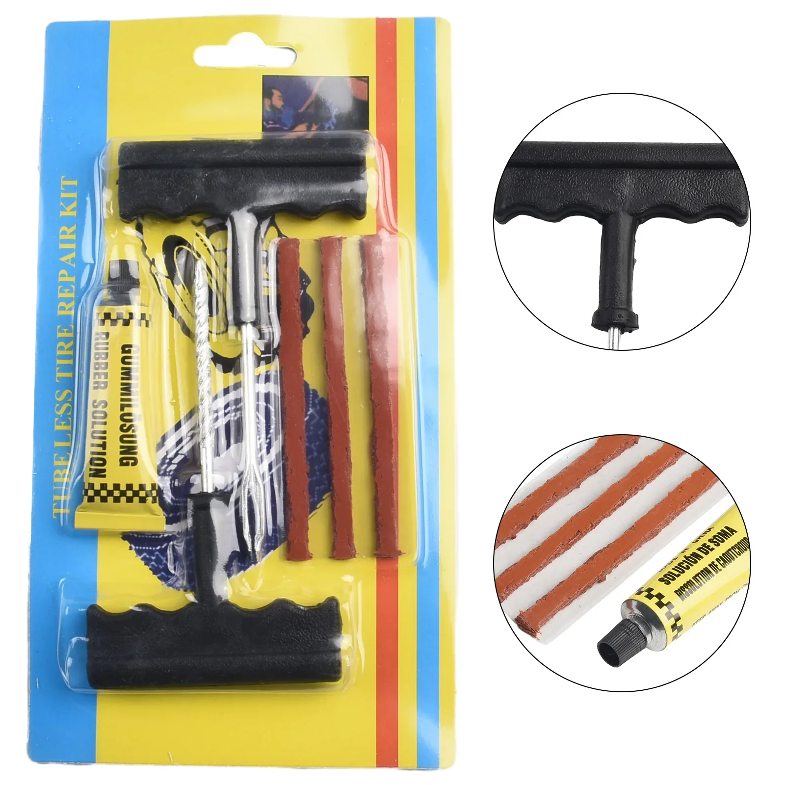 Puncture Repair Kit Car Tire Repair Tools Kit With Rubber Strips Tubeless Flat Tire Tool for Cars Truck Motorcycle