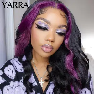 Highlight Wig Human Hair Body Wave Purple Human Hair Wig Brazilian 30 Inch Full T Part For Women 13x4x1 Lace Front Wig