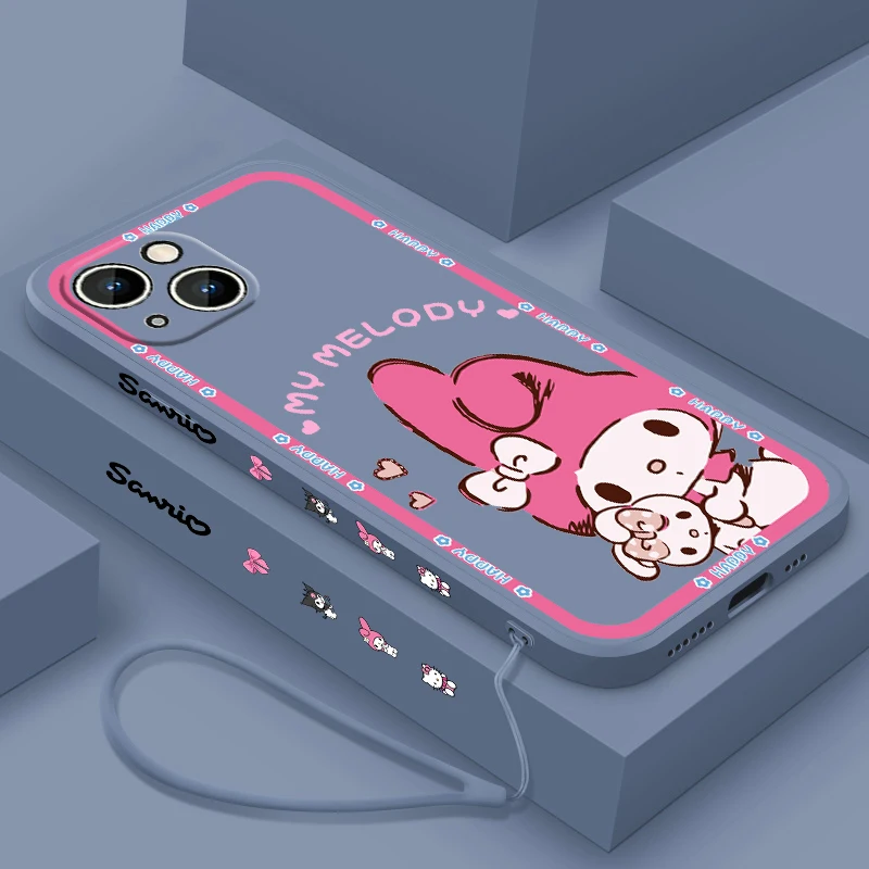 thumbnail image 1 of Kuromi-funda de teléfono con dibujo de melodía para iPhone, carcasa líquida con cuerda izquierda para iPhone 15, 14, 13, 12, 11 Pro Max, 8, 7 Plus, XR, XS, X, 1 of 5