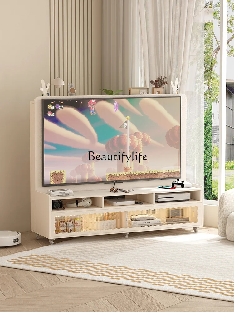 

Cream Style Mobile TV Cabinet Background Wall Integrated Home Locker