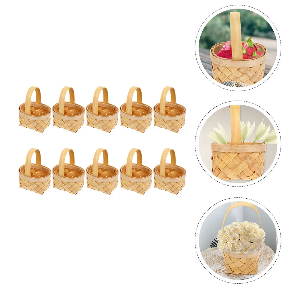 

10 Pcs Hand Mini Woven Basket Wicker for Weddings Organizer Rattan Flower Gift Storage Desktop