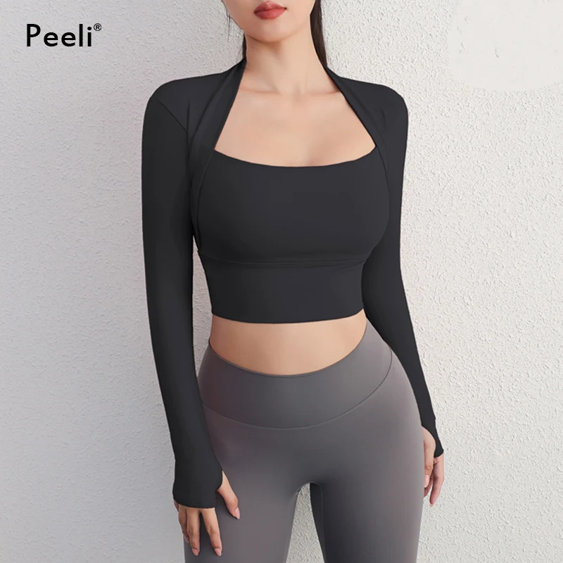Yoga Shirts Women Gym Crop Tops Long Sleeve Gym Sports Top with Pad Breathable Running T-Shirts Fitness Workout Yoga Clothing