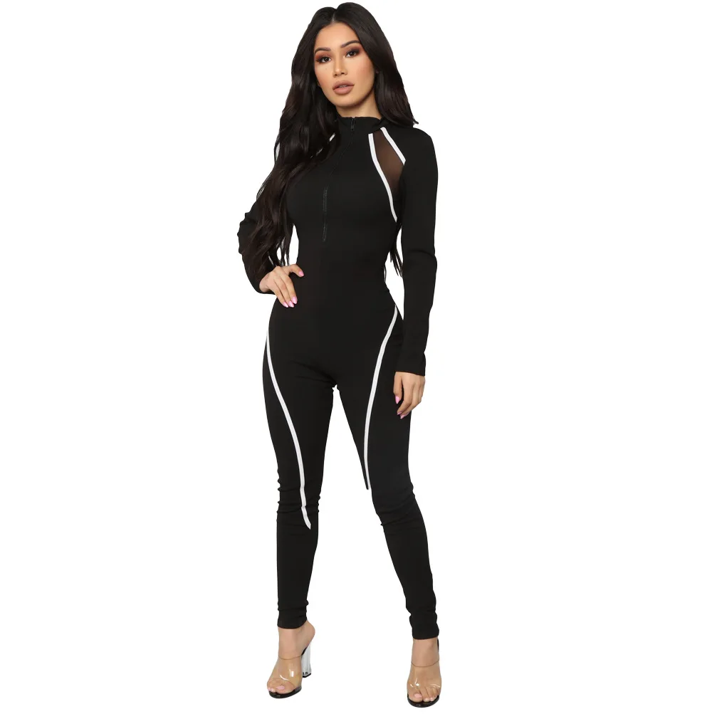 CXUEY Long Sporty Jumpsuit Woman Tracksuits Fitness Sports Overalls Outfit Mesh Workout Clothes for Women Sportswear Black Blue 3