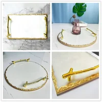 Luxury Natural Marble Branch Shaped Handle With Golden Edge Tray For Living Room And Home Items Storage And Placement 1