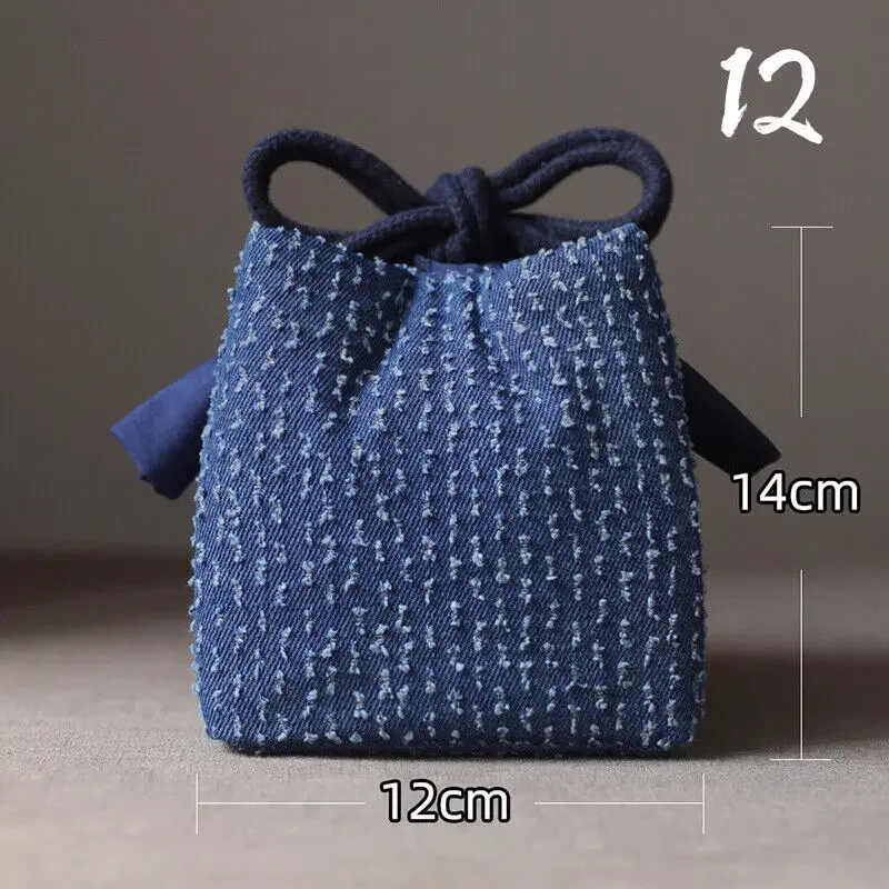 Portable Denim Tea Set Organizer Bag with Large Storage Capacity