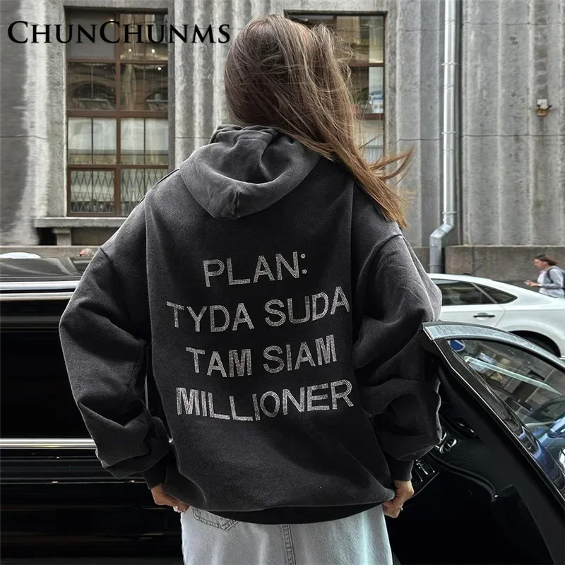 

Streetwear Hooded Letter Loose Sweatshirt Women Winter Hipster Medium Long Hoodies Pullover Printed Blouse Cotton Shirt 2023