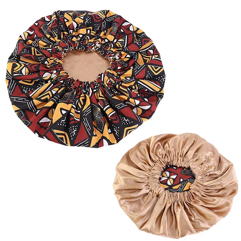 Extra Large Satin Women Beauty African Print Bonnet Sleep Night Cap Head Cover Elastic Chemo Caps Hair Loss Headscarf Hat Wraps 5