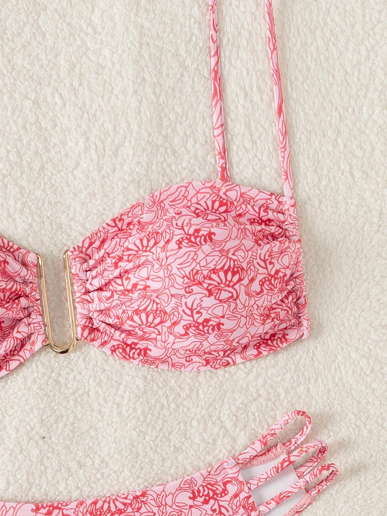 منتجع جزيرة بيكيني مطبوع باللون الوردي الشبابي للط...