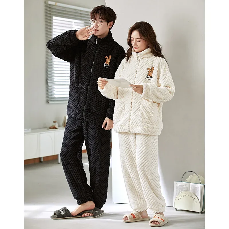 Sleepwear Men Pajamas Women Pajama Sets Couple Pajamas Autumn Winter Warm Flannel Big Size Loungewear Nightwear Kawaii Clothing