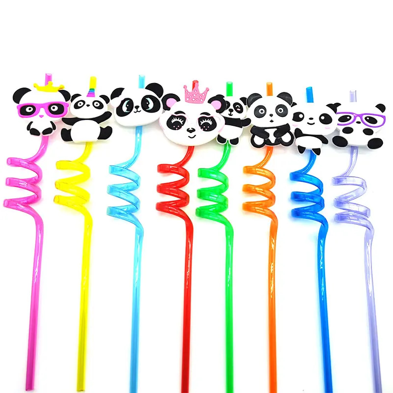 Description Picture 4 of item8pcs 26cm Panda Theme Helical Straws Cartoon Animal Reusable Plastic Drinking Straws for Birthday Party Wedding Party Supplies