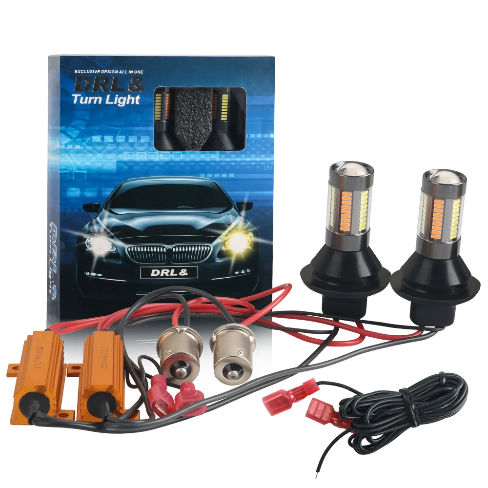 

2 шт., Двухцветные светодиодные лампы 1156 BA15S/BAU15S P21W PY21W T20 7440