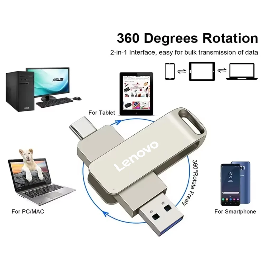 Lenovo 16TB USB Flash Drive USB 3.0 OTG Type C Metal Pendrive 2TB File Transfer USB Memory Stick 8TB For Computers Phone U Disk