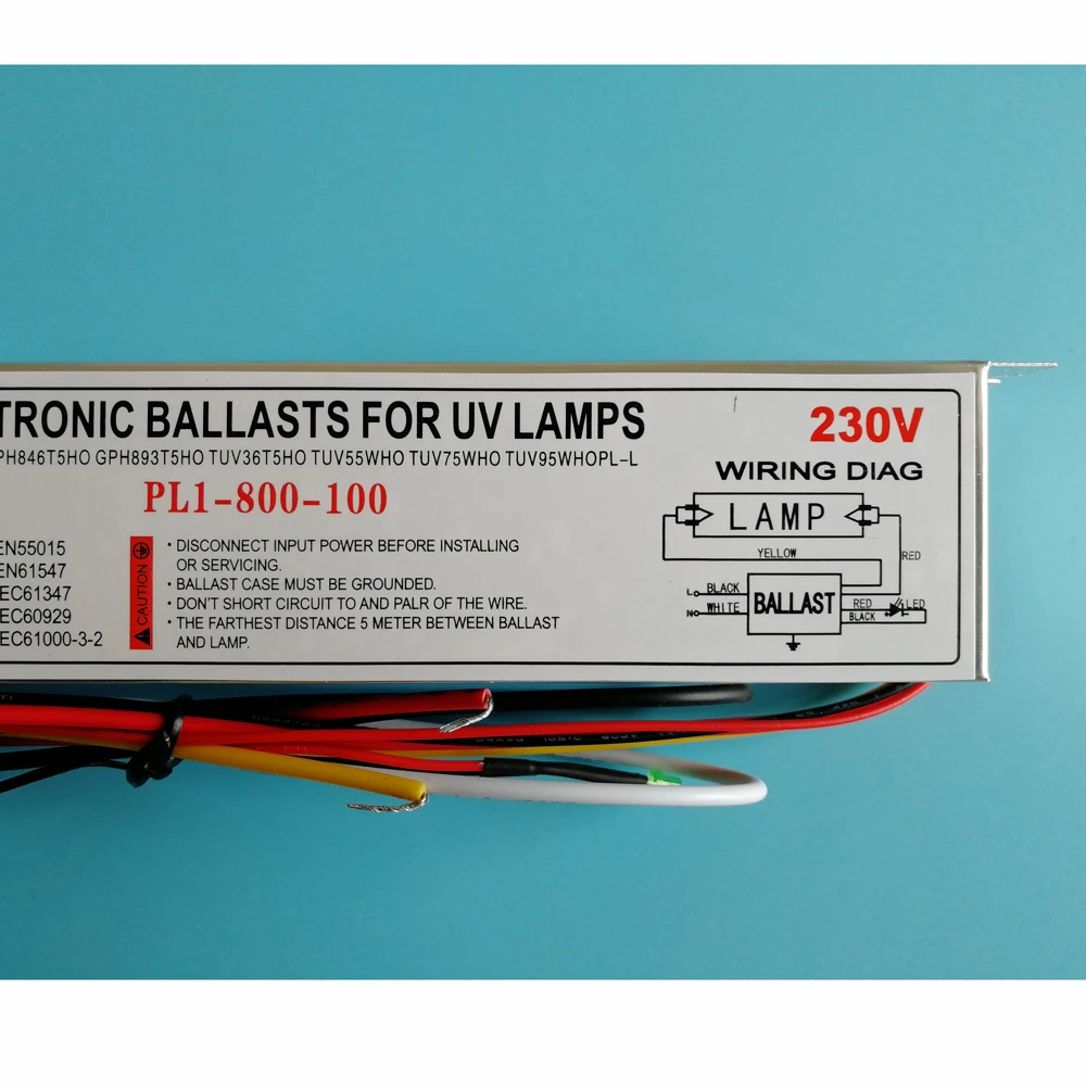 PL1-800-100 살균 전자 안정기, UV 램프용 싱글 엔드 4 핀 안정기, TUV36T5HO, TUV55WHO, GHO36T5L, GPH893T5HO, 100W