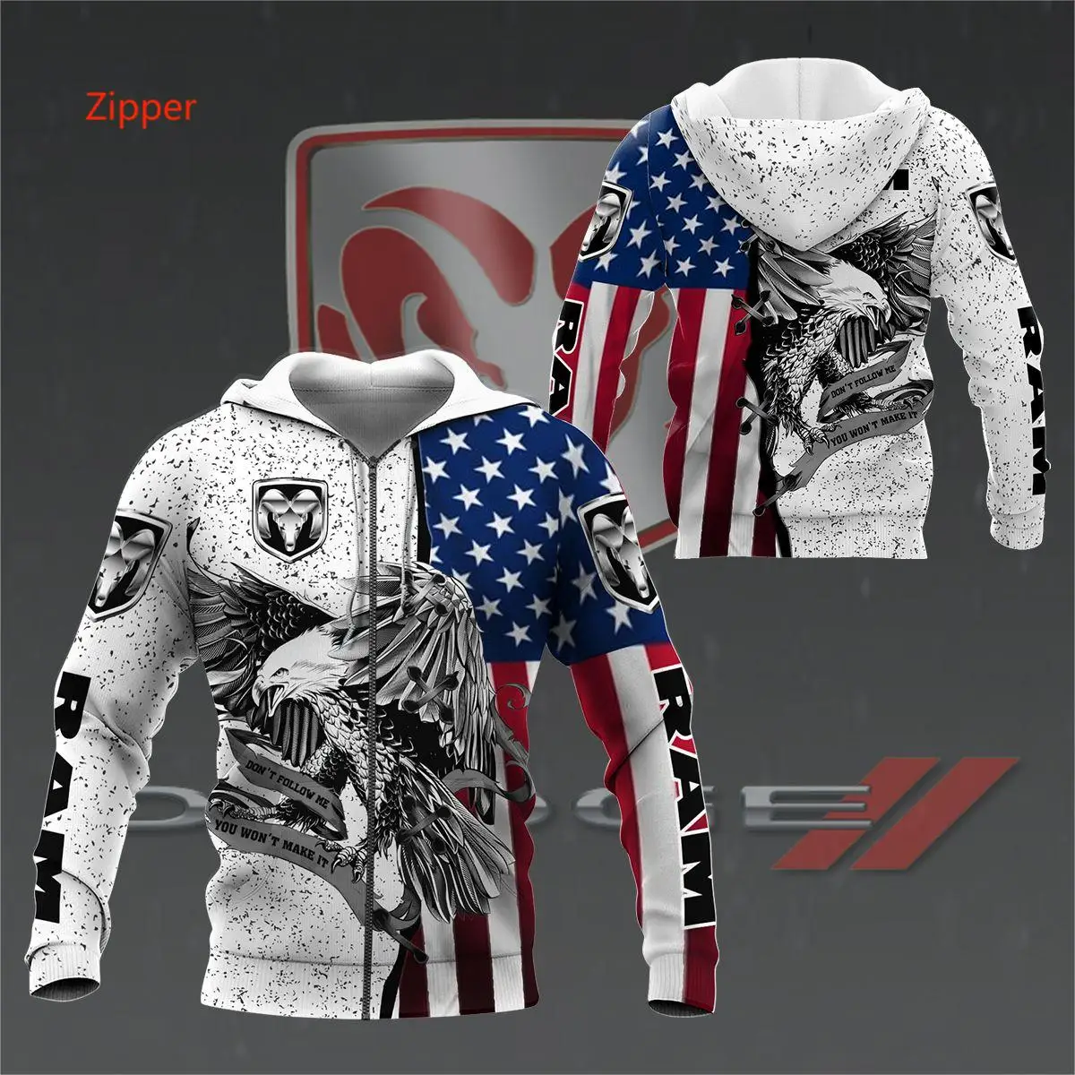 2023 Spring and Autumn Sports Personality Street Men's and Women's Racing Jacket 3D Motorcycle Dodge Challenger Hoodie Zipper