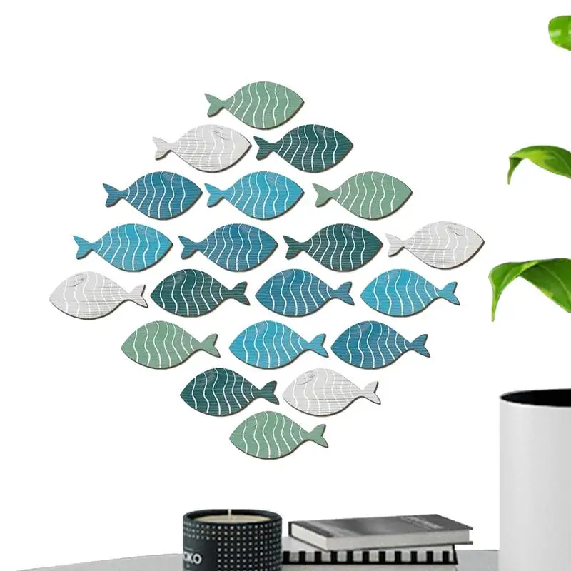 

Wooden Fish Wall Decor 20-Piece Beach Wall Decor Nautical Wall Sculpture Funny Nautical Wall Decor Ocean Theme Decor For