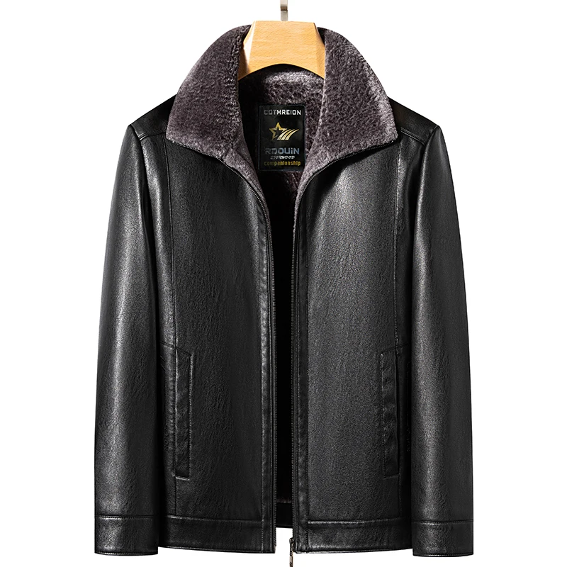 Autumn/Winter Men's Natural Leather Jacket Thickened Fur Integrated Business Casual Top Black Coffee Middle Aged Youth YN-2365 men leather jacket