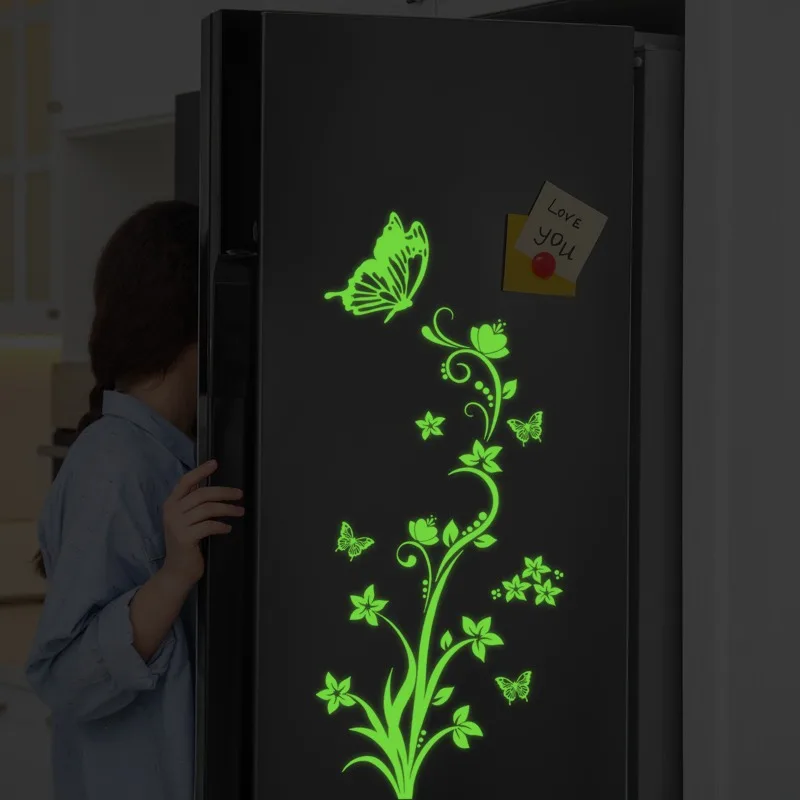 Simple Luminous Flower Butterfly Refrigerator Sticker for Home Living Room Kitchen Refrigerator Wall Sticker Self-adhesive Decor