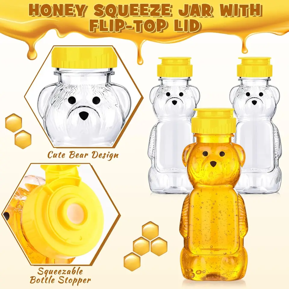 Ymhapp 2 Pcs 8 Oz Plastic Bear Honey Bottle Jars, Empty Honey Squeeze Bottle With Flip-top Lid For Storing And Dispensing, Yellow Flap Caps For Storing And Dispensing Garlic Presses - View #4