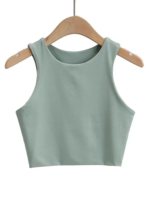 Women Sexy Slim Tops O-neck Sleeveless Dou