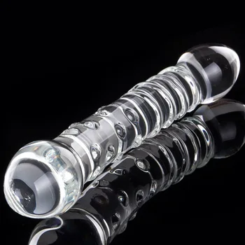 Double Headed Dildo Pyrex Glass  Crystal Fake Penis Anal Butt Plug Female Male Adult Masturbation Sex Toy for Women Men Gay 3