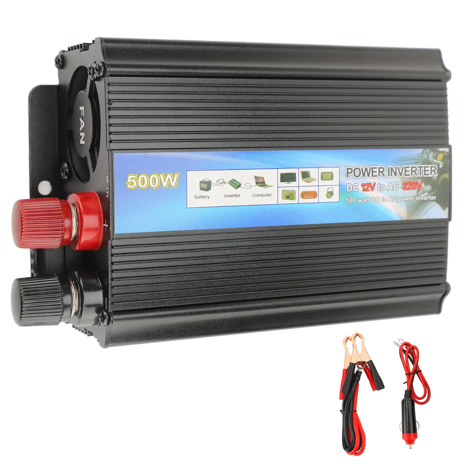 To AC Power Converter 12V Power Inverter 500W High Efficiency Aluminum Alloy To AC Power Converter For Car Home Use