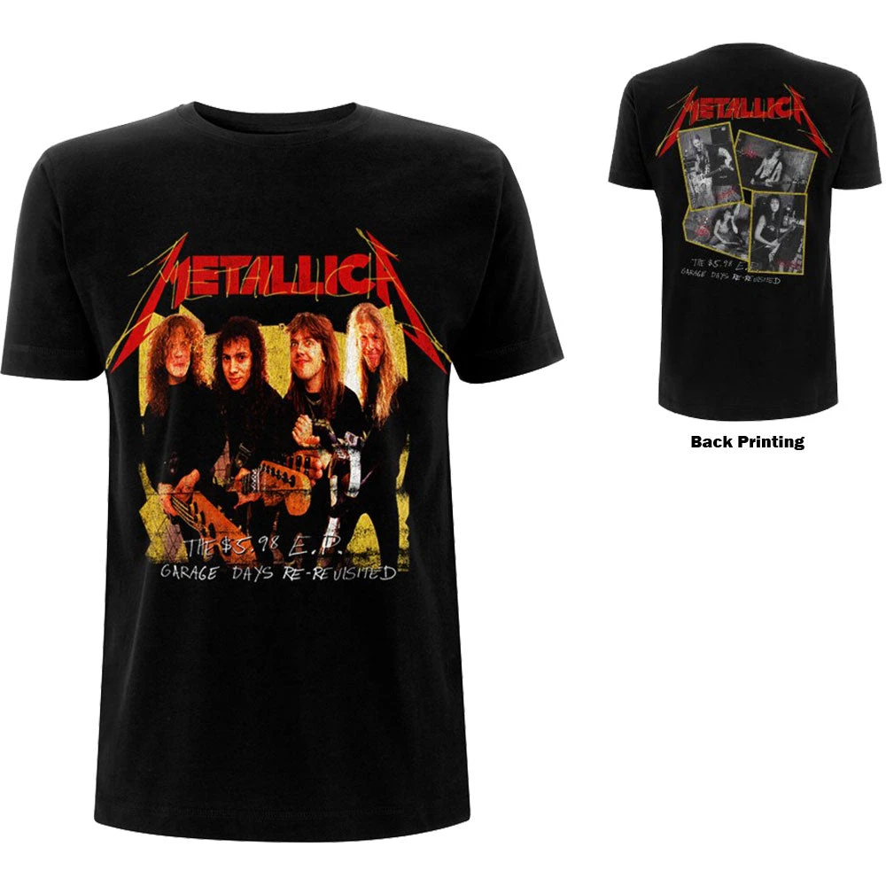 Garage Photo Gelbes Metallica-Band-T-Shirt aus Baumwolle mit Grafikdruck für Herren und Damen, Sommer-Streetwear