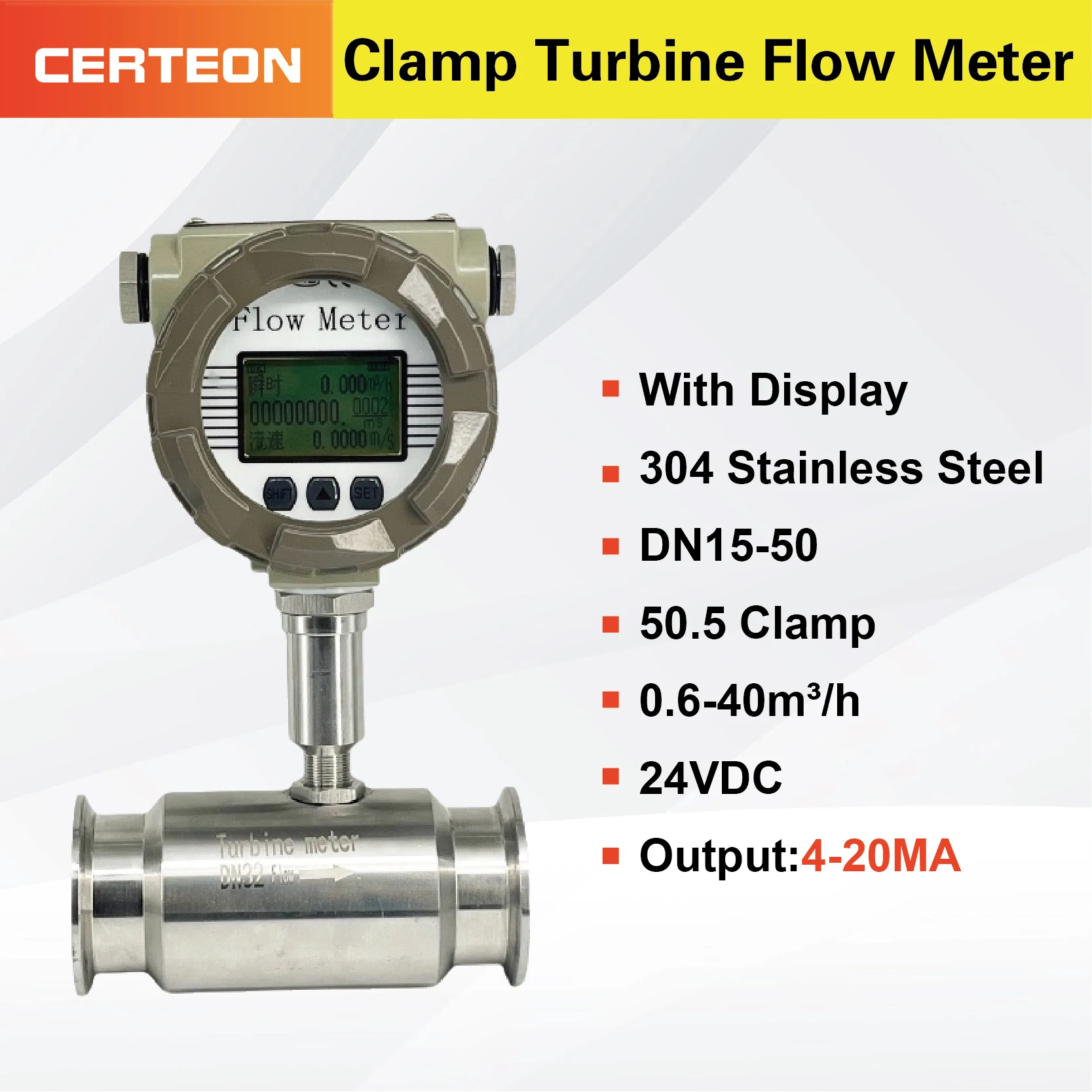 LWGY Turbine Flow Meter Digital Liquid Flowmeter 4-20mA Output Stainless Steel Sanitary Tri-clamp Water Diesel Fuel Sensor flow meter water flow meter turbine flow meter digital turbine flow meter