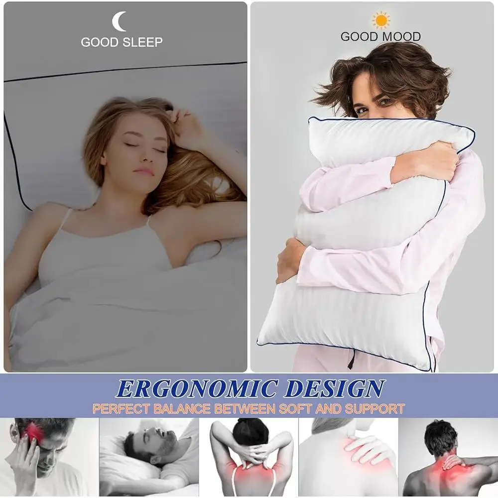 Cooling Luxury King Size Bed Pillows Set of 2 Soft Down Alternative Filling Breathable Comfortable Sleep Support Ideal Back 5