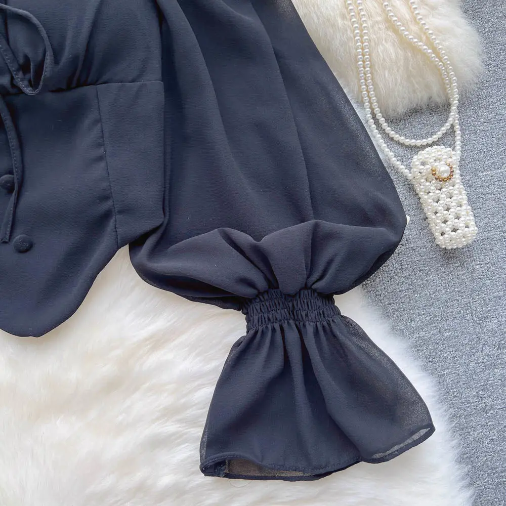 White Blouses Women Aesthetic Solid All-match Vintage Casual Ladies Tops Slim Schoolgirls Spring Bandage Lantern Sleeve Clothing