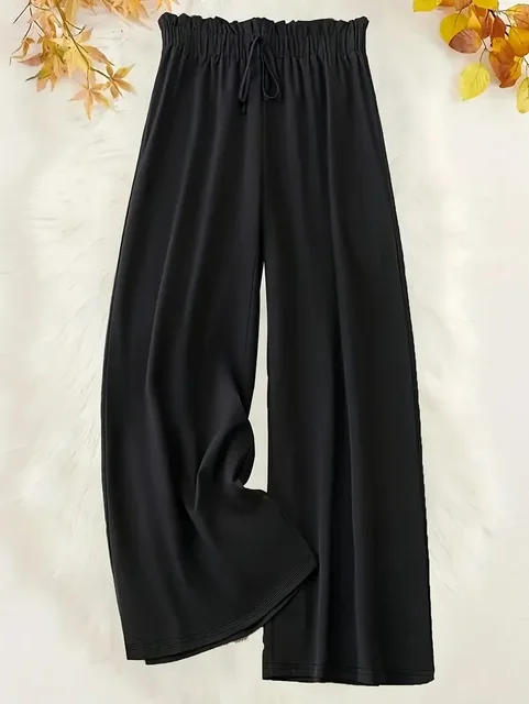 Plus Size 1XL-5XL Women Fashion Solid Color Wide Leg Pants Female Casual  Elegant Drawstring High Waisted Loose Long Trousers