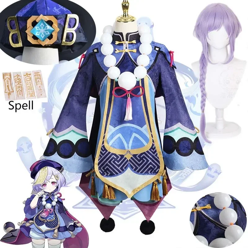 

Qiqi Cosplay Costume Zombie Girl Qi Qi Dress Hat Spells Socks Wig Halloween Clothes Qi Qi Full Set Outfits