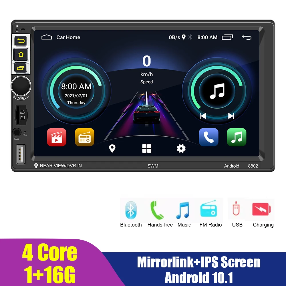 Handsfree Car Radio Multimedia Player 2 Din Video Audio Android 10.1 FM Receiver 7 Inch GPS
