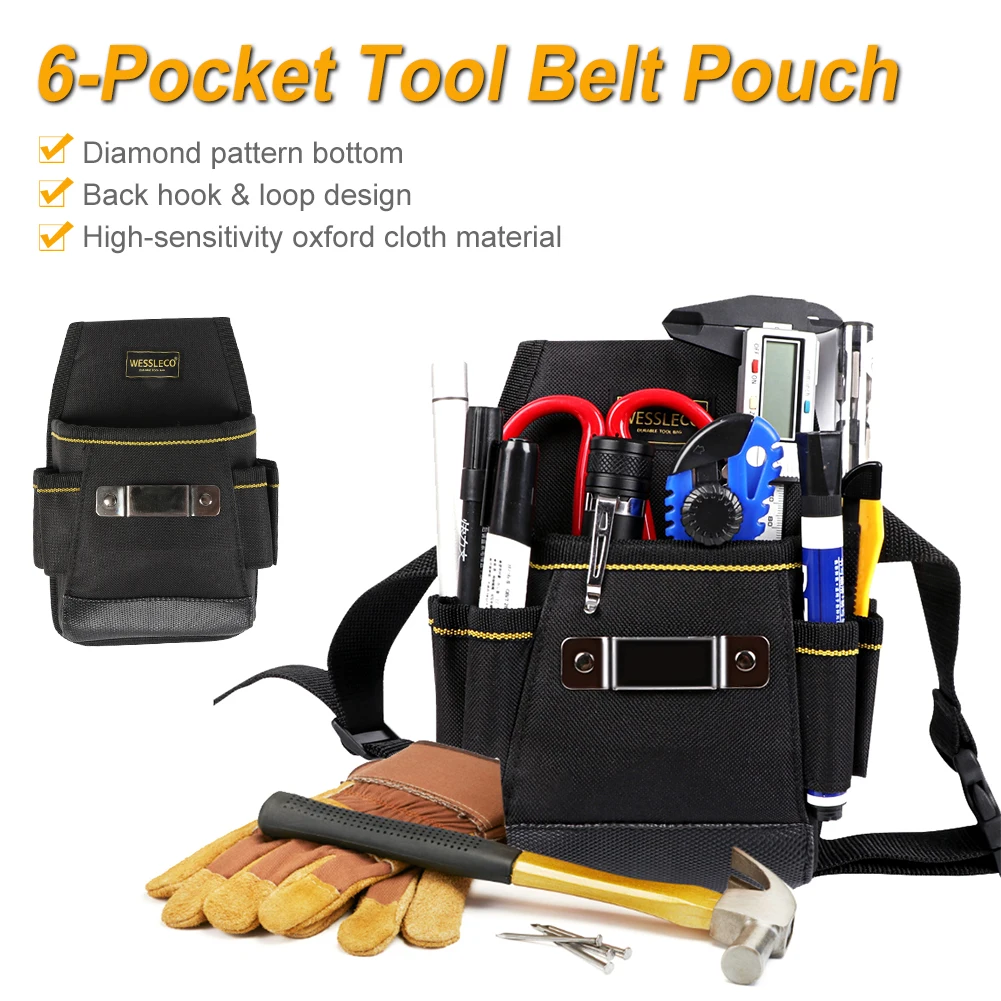 6-Pocket Tool Belt Pouch Thickened Durable High Capacity Waist Bag with Screwdriver Holder Work Pouch for Electrician Technician tool chest on wheels