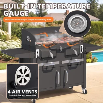 36 In Extra Large Charcoal Grill - 620 Sq.In Oversized BBQ Area with Thermometer & Individual Lifting Charcoal Trays, Storage C 6