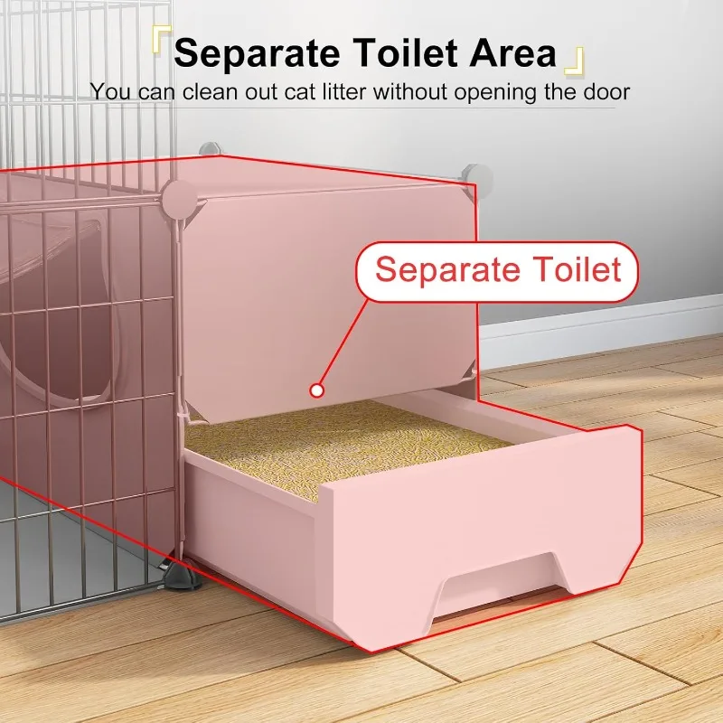 Cat Cage with Litter Box 4-Tier DIY Cat Enclosures Large Playpen Detachable Metal Wire Kennel Indoor Crate Large Exercise Place
