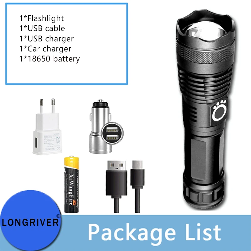 best pocket torch 2022 New Multifunctional USB Rechargeable LED Flashlight Super Bright Light 5 Modes Zoom Shockproof Flashlight Built-in Battery pen flashlights Flashlights