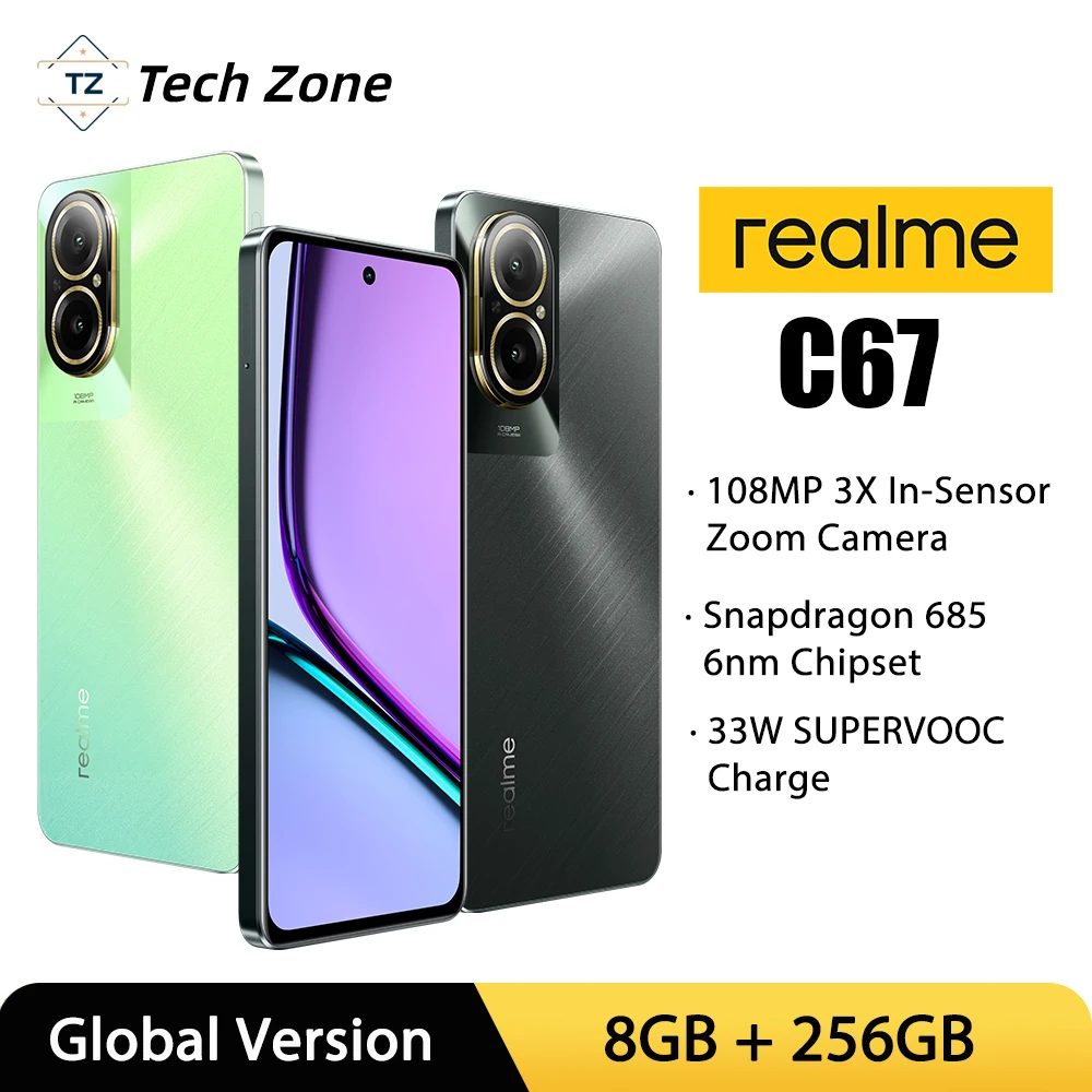 

[Глобальная версия] смартфон realme C67, камера 685 МП, процессор Snapdragon 6,72, экран 5000 дюйма, 90 Гц, аккумулятор мАч, зарядка SUPERVOOC 33 Вт