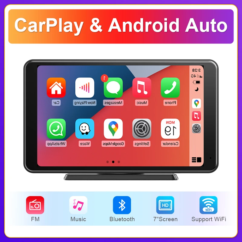 

Universal 7 Inch Car Multimedia Player Wireless Apple Carplay Wireless Android Auto Portable Car Radio Stereo Receiver Touchscre