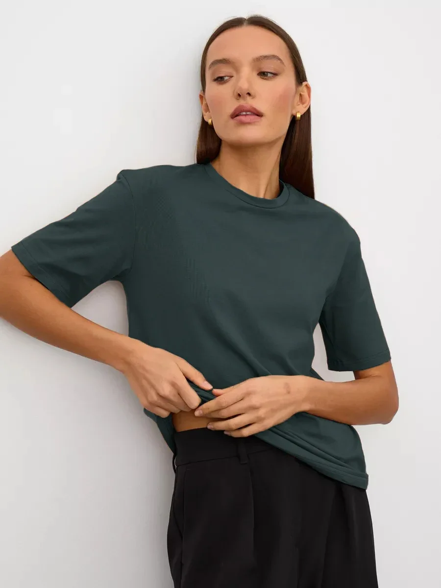Cotton Summer Womens T-Shirt - Short Sleeve Loose Basic Top