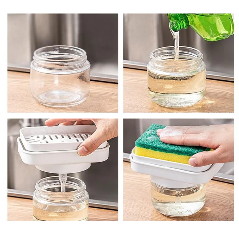Kitchen Cleaning Liquid Dispenser Manual Push Type Box Dish Soap Container  with Sponge Holder Home Washing Liquid Storage Tools - AliExpress