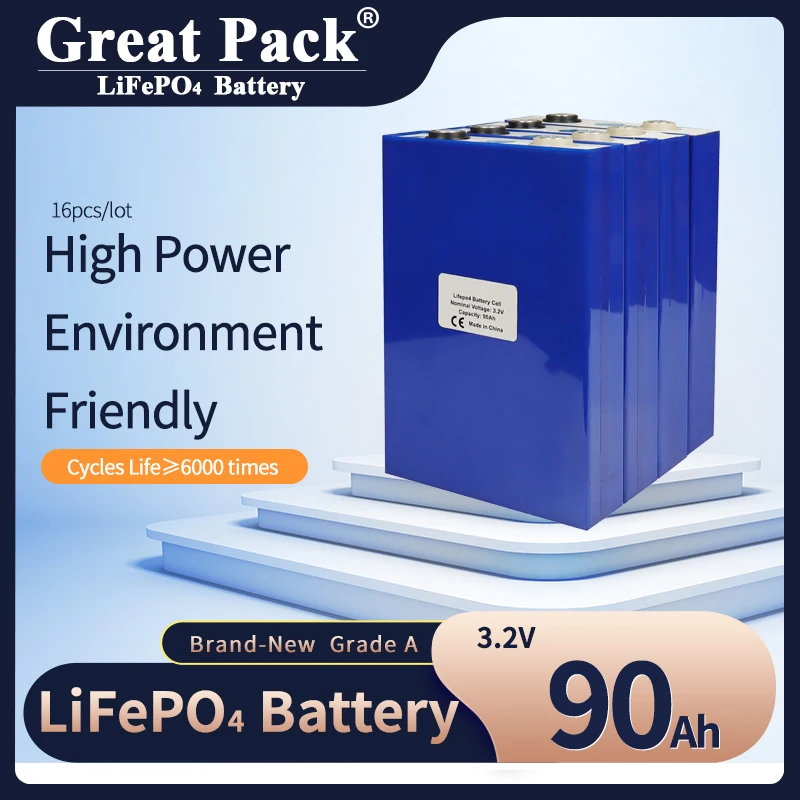 

Rechargeable 16PCS 3.2V 90Ah Deep Cycle Lithium Ion Battery Cell LiFePO4 100% Full Capacity Brand New Grade A Solar Power Bank