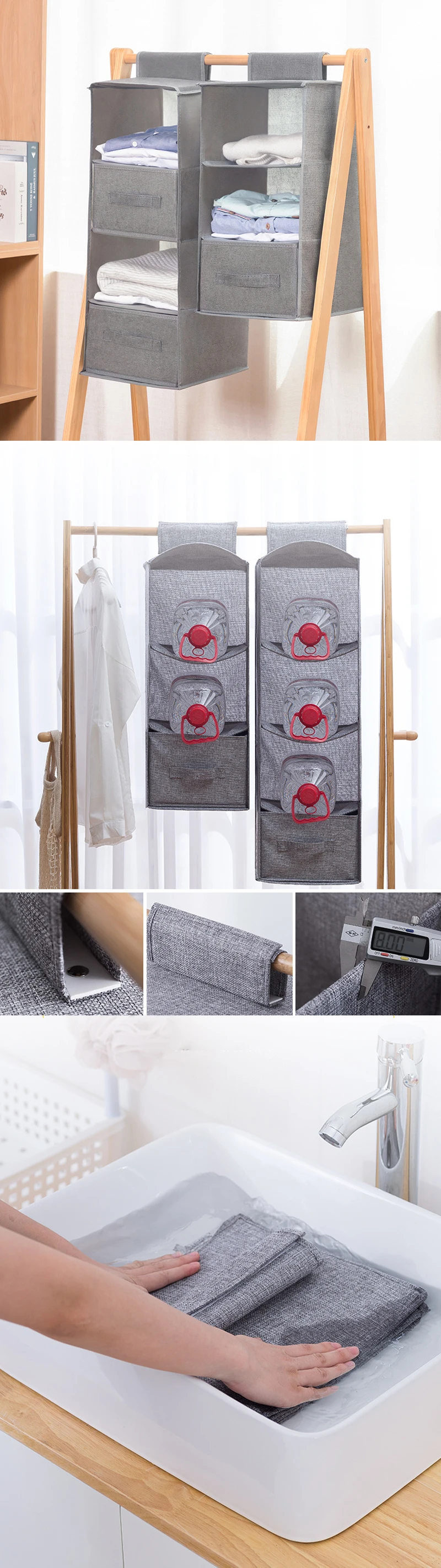 Neuer Kleiderschrank, hängende Aufbewahrungstasche, Mezzanine-Schublade, faltbar, für Kleidung, Taschen, Schuhe, Zubehör, waschbare Stoffe – Detail 3