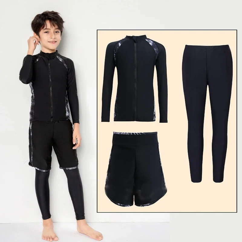 Boys Girls Long Sleeve UV Sun Protection Swim Shirt+Tights+Trunks Quick Dry Outdoor Rash Guard Swim Surf Tops+Bottoms