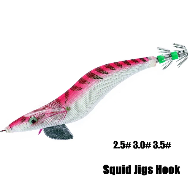 Squid Bait 2.5# 3.0# 3.5# Artificial Wood Shrimp Jigging Lures Slow Sinking  Squid Hooks Sea Fishing Octopus Cuttlefish Luminous - AliExpress