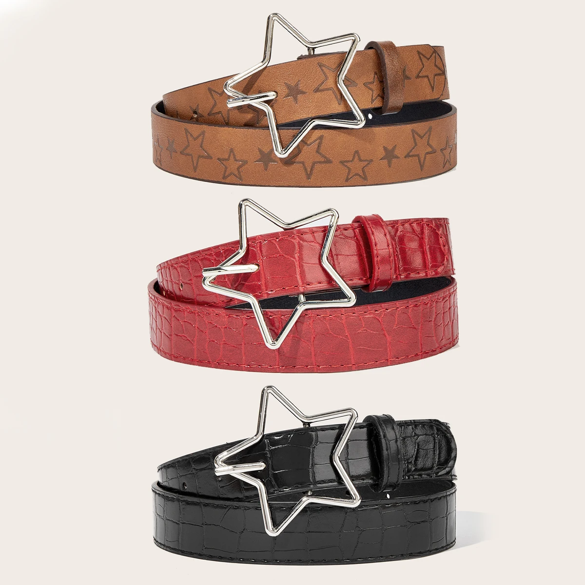 Hip-Hop Retro Damen Gürtel Gothic Punk fünfzackige Stern Schnalle Pu Leder Gürtel Rock Y2k beliebte rote Gothic Jeans Bund