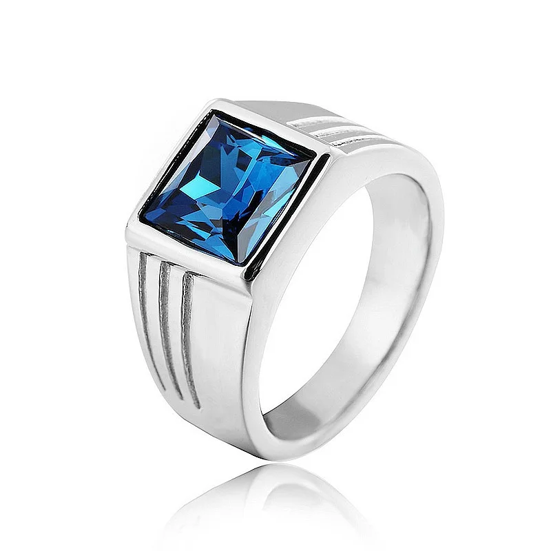 Explosive Blue Diamond Steel Color Men's and Women's Couple Zirconia Ring Fashion Jewelry 5