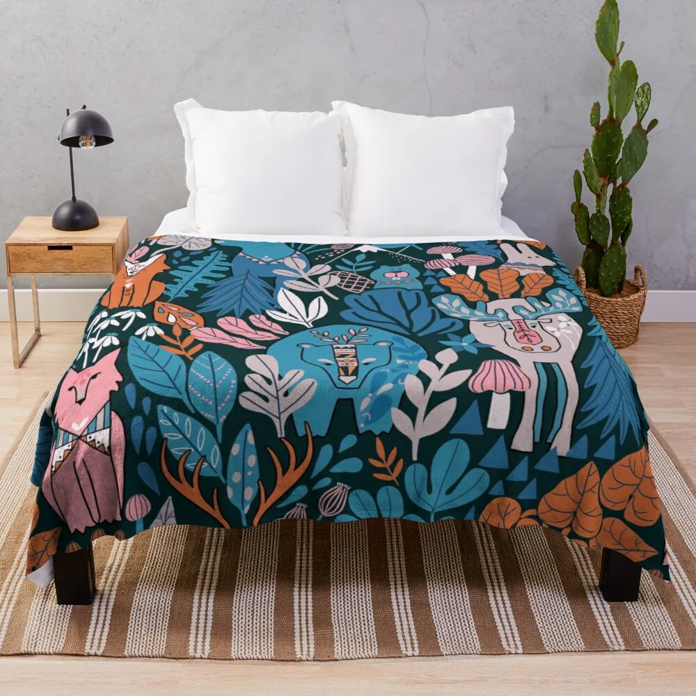 

Animals of Canada. Forest, plants, mountains, mushrooms Throw Blanket Velour Shaggy Blanket Extra Large Blanket