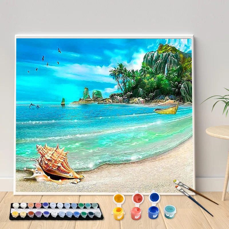 Kit de PINTURA de paisaje marino por NÚMERO para adultos, Escena de playa  de olas de la costa rocosa, Kit de pintura acrílica para principiantes,  Regalo de decoración del hogar 