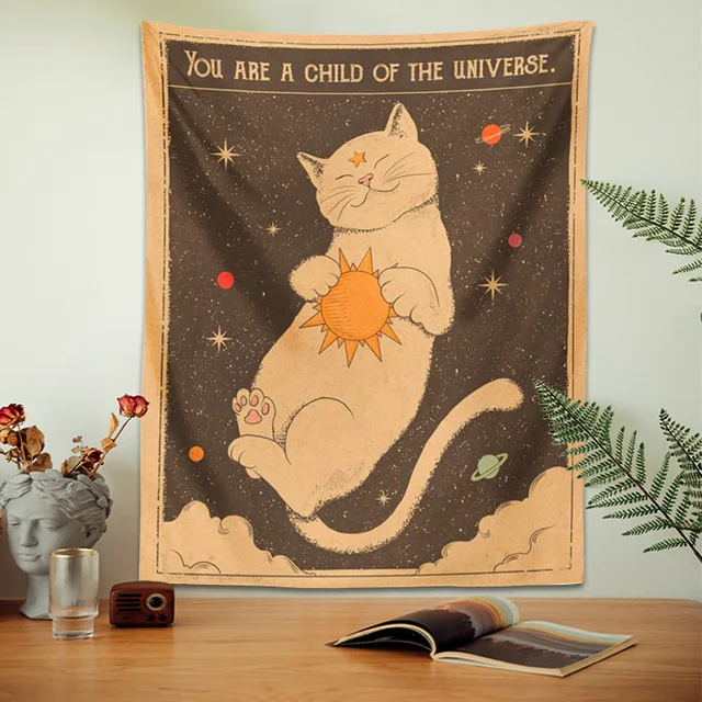 Sun Moon Tarot Macska Kudarc Falfájdozó Boszorkányság Te Vagy Az Univerzum Bohémia Otthoni Dekorációja Hippi Hálószoba Dekoráció - Image 3