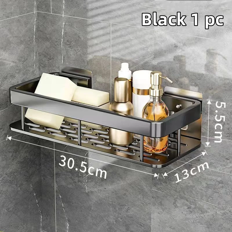 Estante de baño Estante sin taladro Organizador de almacenamiento de cocina Estante de aluminio para champú Toallero Estante de ducha Accesorio de baño